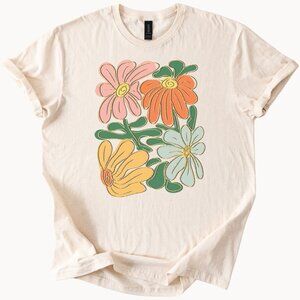 Gildan Cream Tee with Colorful Floral Design
